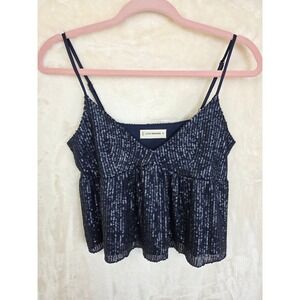 Lucky Brand Navy Blue‎ Sequin Peplum Cami Top V-Neck 7W66737 Womens XS